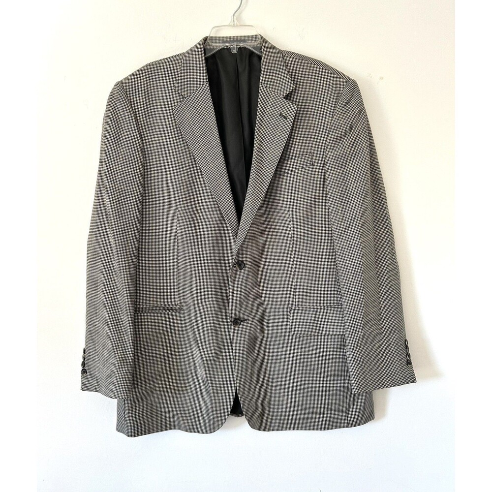 Oscar De La Renta Sport Coat 44L Tan Houndstooth Wool Suit Jacket Blazer